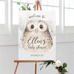 owl baby shower welcome sign, rustic woodland baby sprinkle custom welcome poster, animal baby shower decor