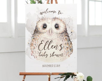 owl baby shower welcome sign, rustic woodland baby sprinkle custom welcome poster, animal baby shower decor