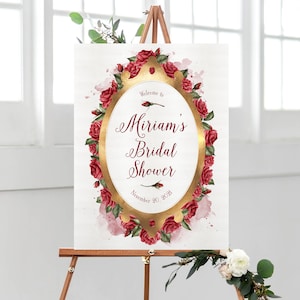 beauty and the beast bridal shower welcome sign, fairytale bridal luncheon welcome poster, red roses, printable