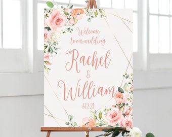 Wedding Welcome Sign Blush Gold Geometric, Large Custom Wedding Welcome Poster, Printable Reception Decor, Outdoor Garden Wedding, Printable