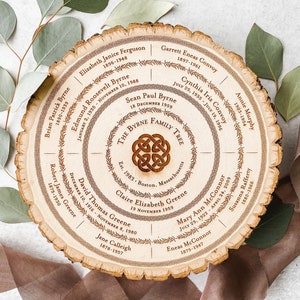 Wood Family Tree Chart, Personalized Christmas Gift, Gift for Dad, Celtic Love Knot Wedding, Custom Genealogy 5th Anniversary, Grandmother image 1