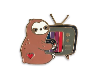 Sloth Enamel Pin, Father's Day Gift, Level Up Sloth Gamer Lapel Pin Jewelry, Retro Controller Video Game Dungeons and Dragons, Nerd