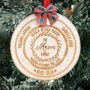 personalized family tree ornament, wood slice christmas ornament, custom stocking stuffer holiday keepsake gift, grandparents gifts image 1