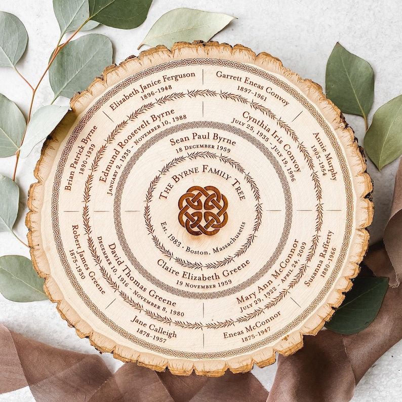 Wood Family Tree Chart, Personalized Christmas Gift, Gift for Dad, Celtic Love Knot Wedding, Custom Genealogy 5th Anniversary, Grandmother image 1