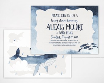 nautical whale boy baby shower invite, ahoy it's a boy blue baby sprinkle, digital or printable sailor invitations