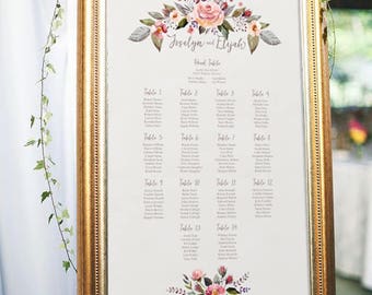floral wedding seating chart, printable seating chart, wedding seating plan, blush seating chart, diy seating chart, printable seating chart