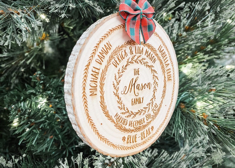 personalized family tree ornament, wood slice christmas ornament, custom stocking stuffer holiday keepsake gift, grandparents gifts image 6