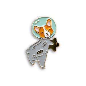 astronaut space corgi enamel pin jewelry, cute backpack lapel pin badge, christmas stocking stuffer dog lover gift, corgi butt