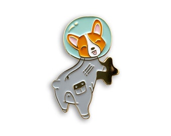 astronaut space corgi enamel pin jewelry, cute backpack lapel pin badge, christmas stocking stuffer dog lover gift, corgi butt