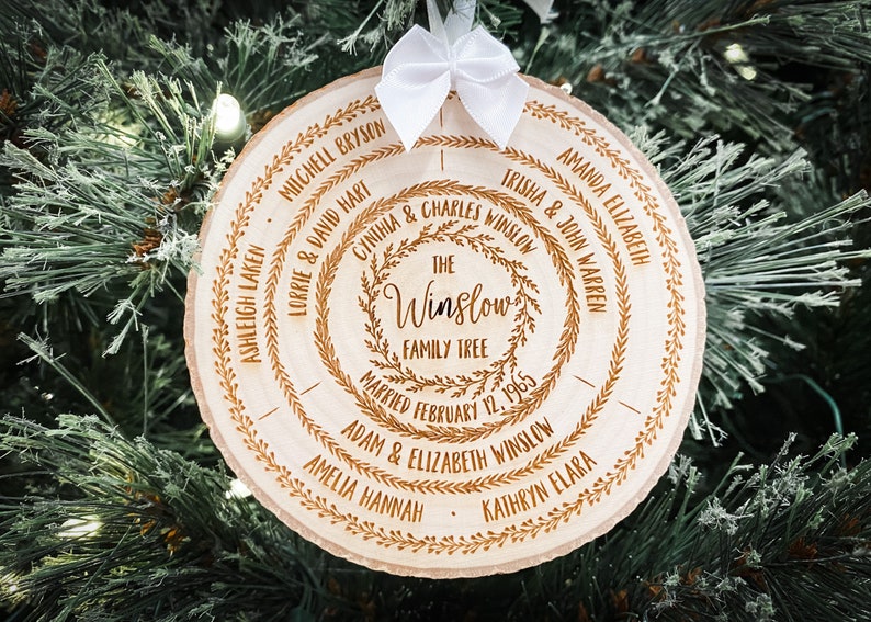 personalized family tree ornament, wood slice christmas ornament, custom stocking stuffer holiday keepsake gift, grandparents gifts image 5