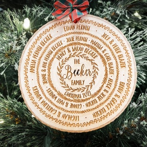 personalized family tree ornament, wood slice christmas ornament, custom stocking stuffer holiday keepsake gift, grandparents gifts image 3