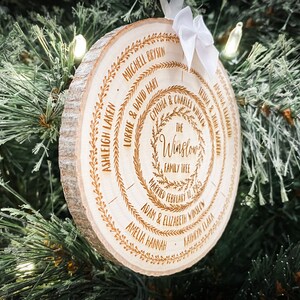 personalized family tree ornament, wood slice christmas ornament, custom stocking stuffer holiday keepsake gift, grandparents gifts image 4