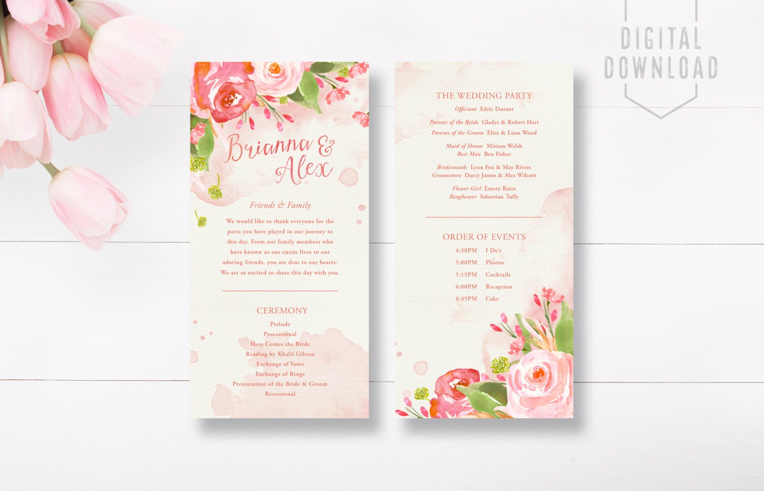 Blush wedding program printable wedding program blush Etsy