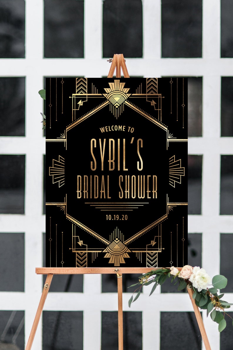 Art Deco Bridal Shower Welcome Sign: 1920s Gold Foil, Printed Wedding ...