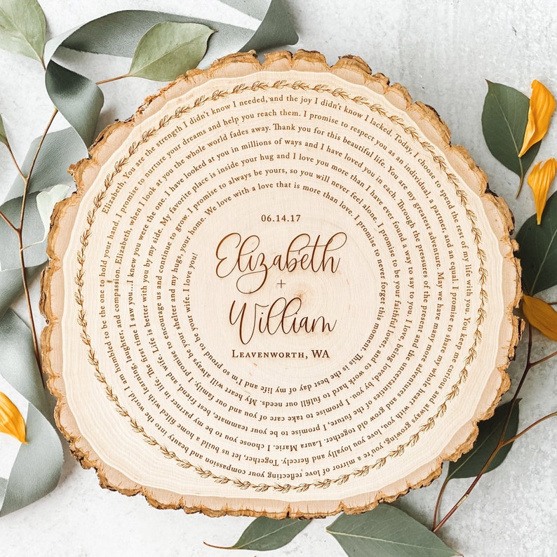 Personalized His and Hers Wedding Vows, Custom 5th Anniversary Wood Vow Art, Bridal Gift for Groom or Bride, Wedding Keepsake image 1