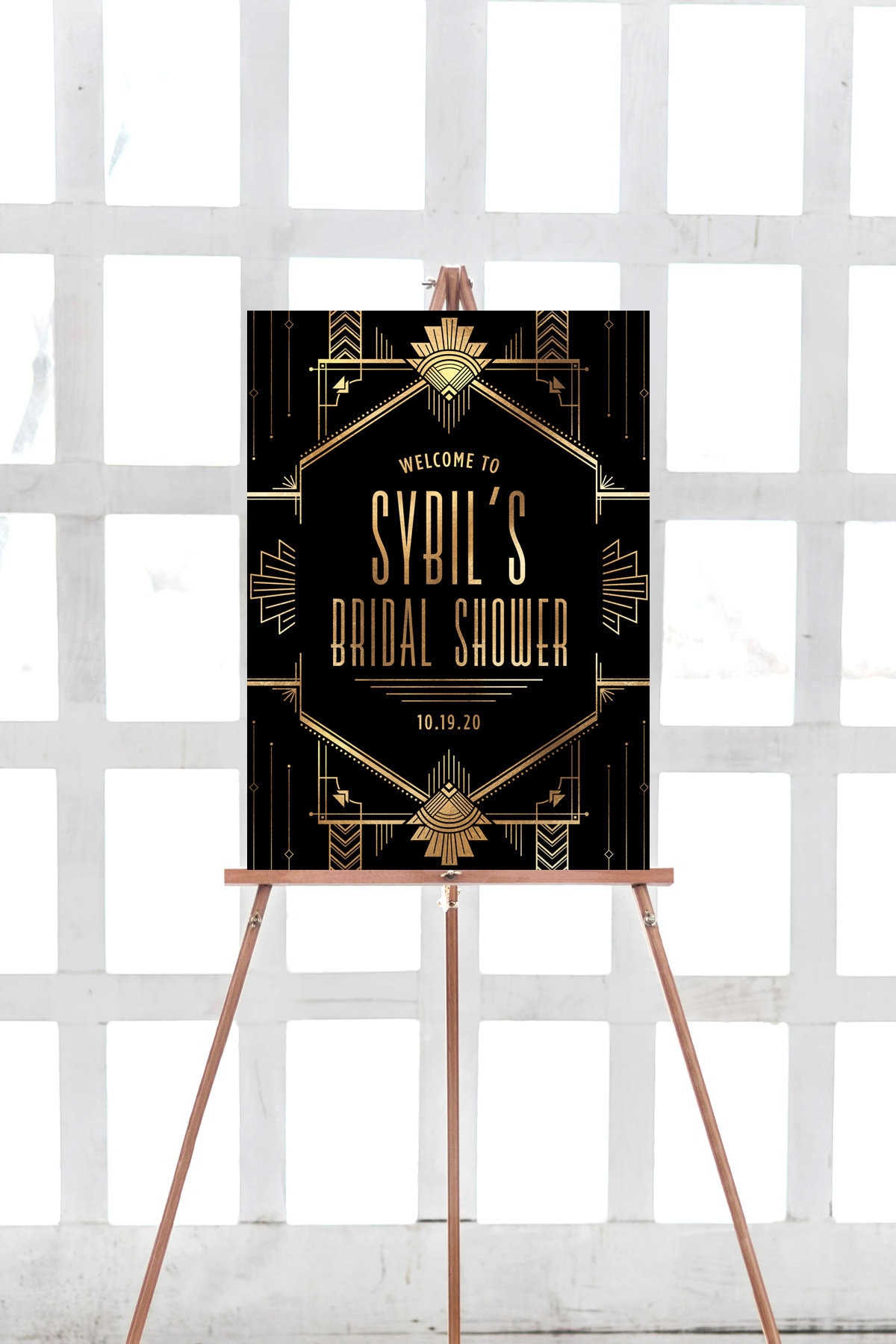 gatsby bridal shower welcome sign, art deco bridal shower, bridal luncheon, 1920s black and gold, hen party poster, printable welcome sign