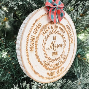 personalized family tree ornament, wood slice christmas ornament, custom stocking stuffer holiday keepsake gift, grandparents gifts image 2