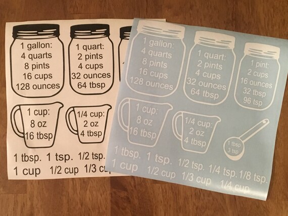 Mason Jar Conversion Measurements Decals Kitchen Cabinet Etsy
