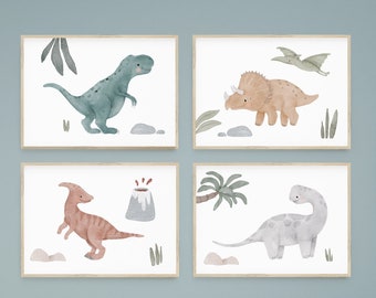 Ensemble de 4 tirages d'art/affiches - monde mignon de dinosaures