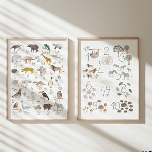 Kinderbild "ABC" & "Zahlen"- 2 er Set - Tieralphabet + Zahlen / ABC Poster + Zahlenposter / Schulanfang/ Grundschrift / Druckschrift