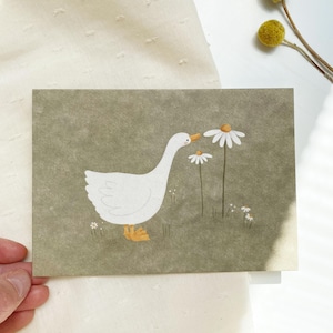 Cartão/Postal/Cartão de Saudações - Ganso com Flores