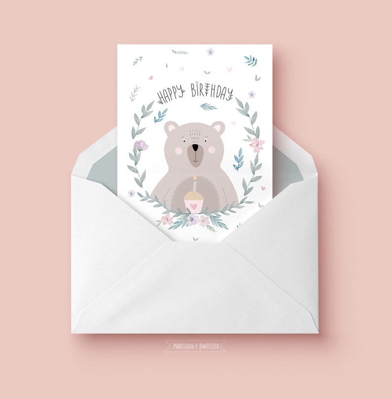 Birthday Card Small Bear Etsy