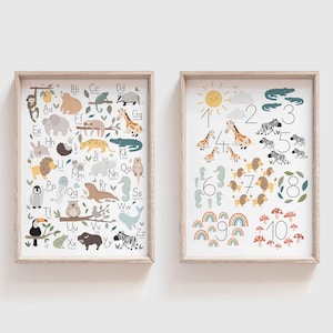 Conjunto de 2 impresiones artísticas/pósteres - ABC + números en colores