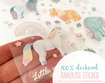 Borderless stickers / rub-on / for all smooth surfaces / for water bottles / lunch boxes / bicycles / robust / for indoor and outdoor use - unicorns