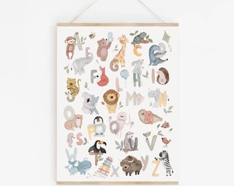 Art print/poster/back to school/learn through play - sweet alphabet with adorable animals