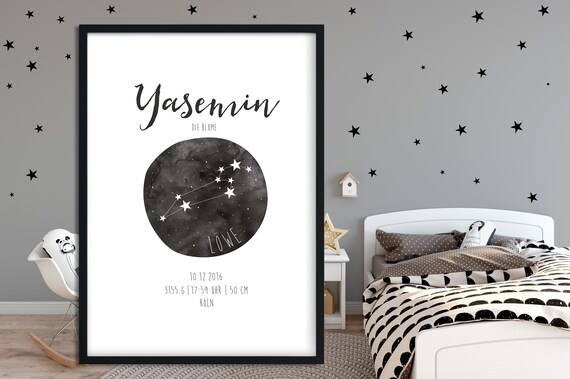 Birth Announcement Poster With Zodiac Sign Name
