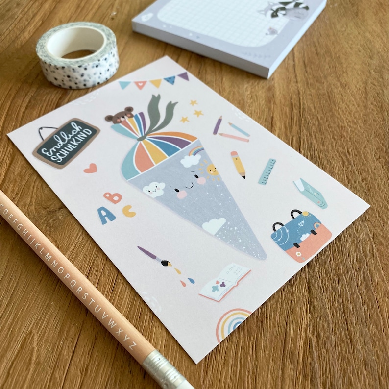 Carte/carte postale/carte de voeux - cône d'école qui rit image 1