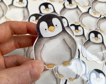 Autocollant vinyle avec bordure transparente - pingouin