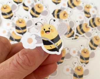 Vinyl sticker with transparent border - bee with flowers