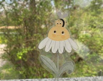 Decoración electrostática para ventanas: margaritas con abeja