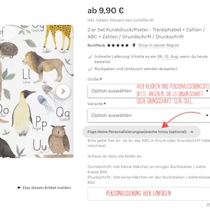 May include: A watercolor illustration of an alphabet poster featuring animals and letters. The poster is available in two sizes and two font styles: print and script. The poster is available for personalization with a text field for adding a name or message.