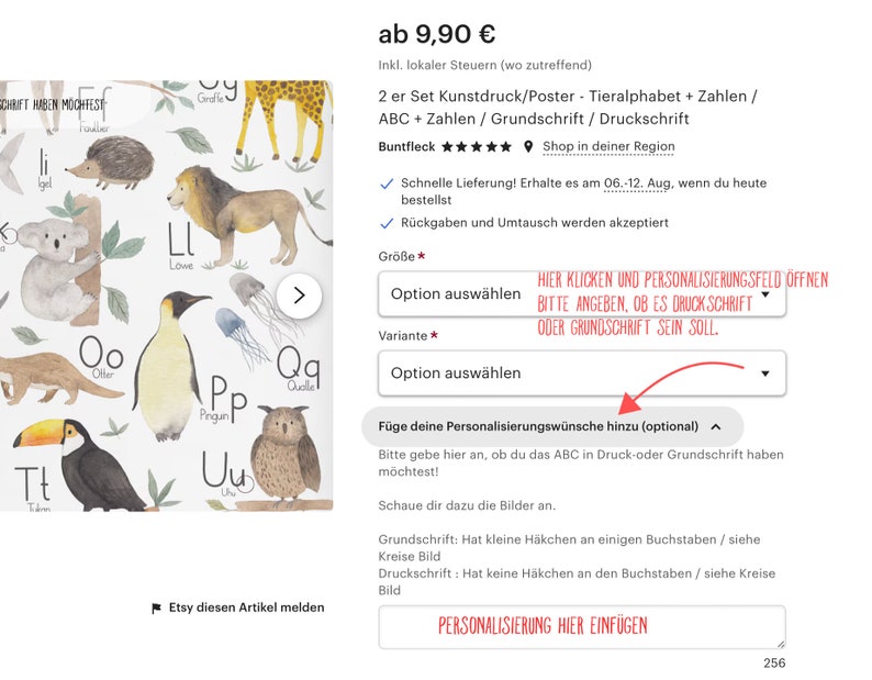 May include: A watercolor illustration of an alphabet poster featuring animals and letters. The poster is available in two sizes and two font styles: print and script. The poster is available for personalization with a text field for adding a name or message.