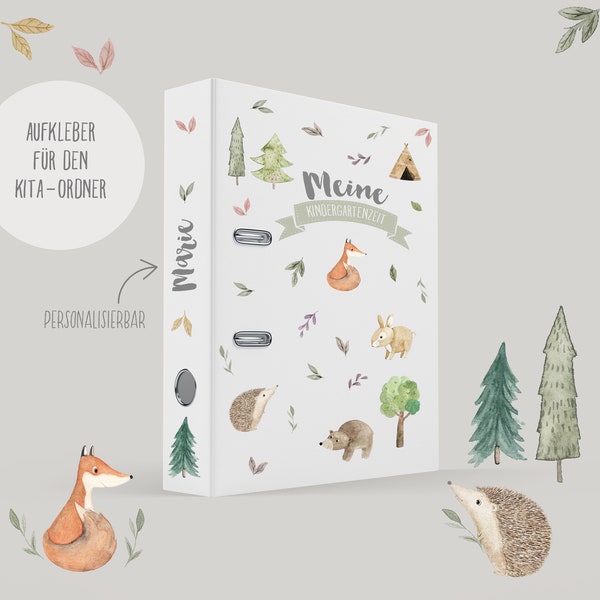 Aufkleber/Sticker für den Kindergartenordner / Kitaordner + Einlegeblatt - Waldtiere