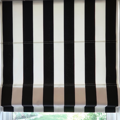 Wide Stripe Roman Shade Black and White Cotton Custom Etsy