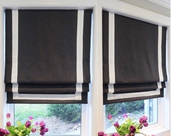 Exclusive | Accent Roman Shade | Window Blinds | Custom Trim | Variety of Colors | Blackout or Cotton Lining | Hardware Included | Handmade