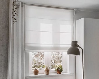 Roman Shade sheer | White | Privacy | Sheer | Roman Shades | Soft Faux Linen | Light Filtering | Window Blinds |