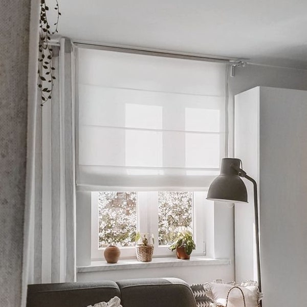 Cortina romana transparente / Blanca / Privacidad / Transparente / Cortinas romanas / Lino sintético suave / Filtración de luz / Persianas para ventanas /