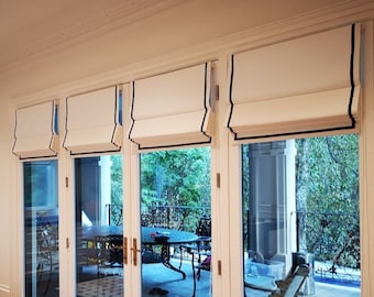 Trim Roman Blinds | French Door Shade | Linen | White | Blackout | Light Filtering | Custom Fit  | Curtains | Blinds | Handmade