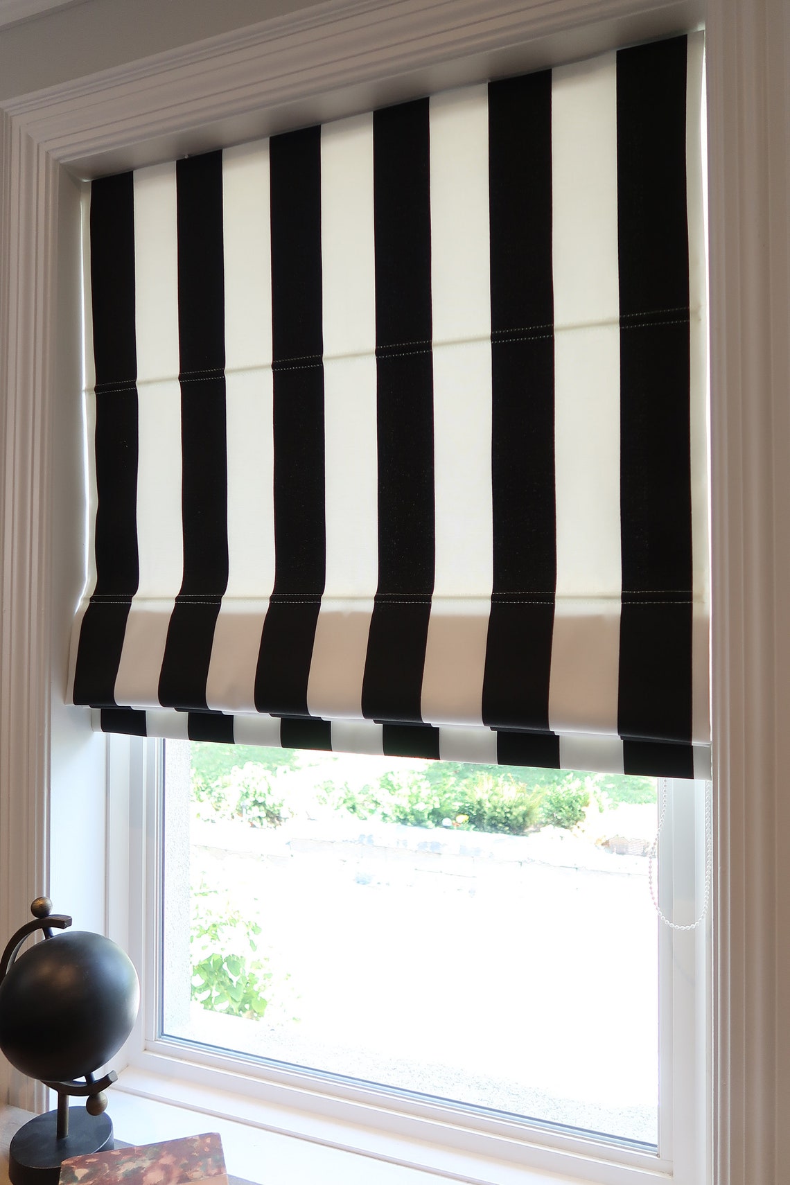 Wide Stripe Roman Shade Black and White Cotton Custom Etsy