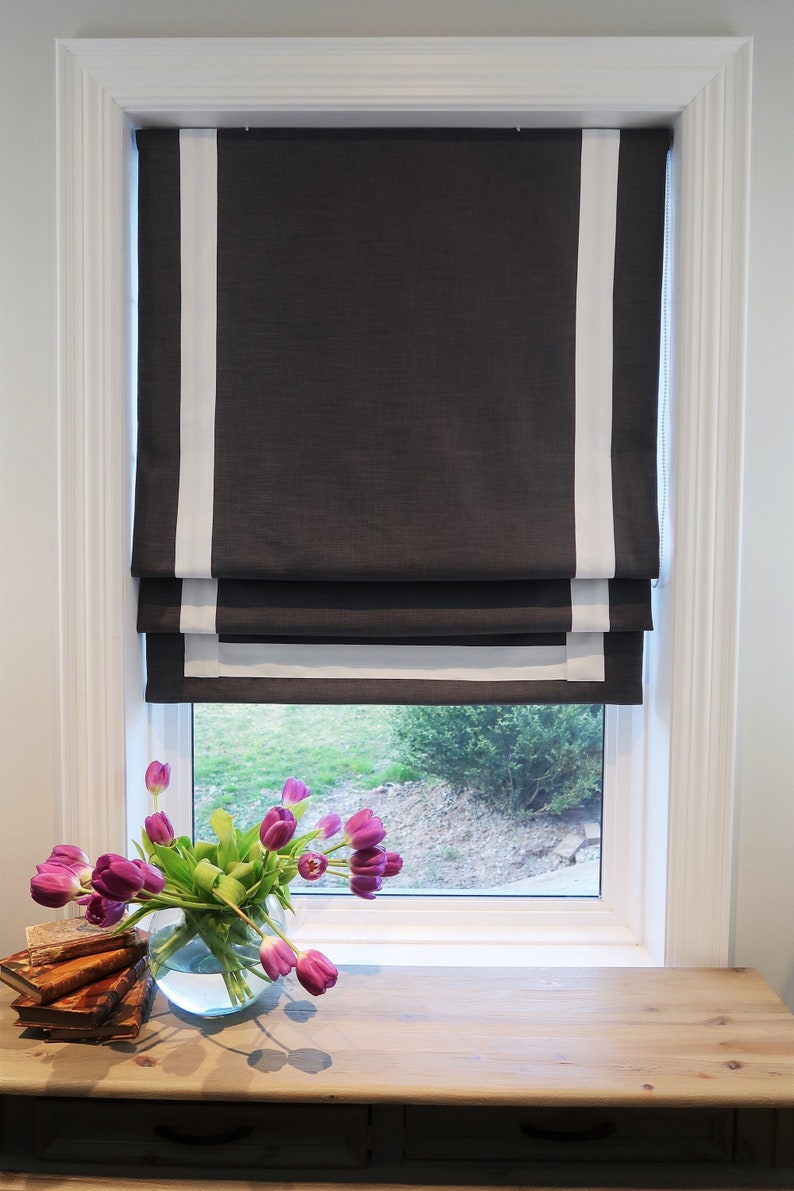 Exclusive Accent Roman Shade Window Blinds Custom Trim Variety of Colors Blackout or Cotton Lining Hardware Included Handmade image 3