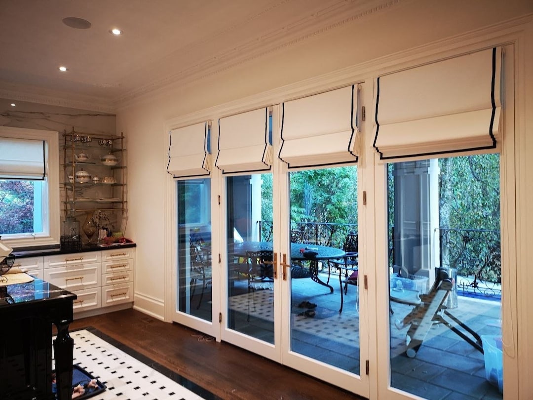 Roman Shade French Door Shade Linen White Blackout Light Filtering Custom Fit Curtains Blinds