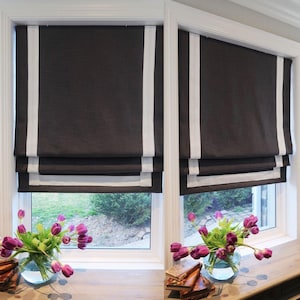 Window Shades | Roman Shade with Trim | Contemporary | Universal | Solid | Blackout | Light Filtering | Custom Fit | Curtains | Blinds