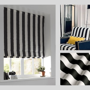 Striped  Roman Shade | Black  and White Striped Roman Shade | Blinds | Window Shades | Exclusive | Contemporary  | Cotton | Handmade