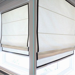 Linen Roman Shade | Window Blind | Curtains | White | Natural | Custom | Blackout Lining | Light Filtering | Color Available | Exclusive