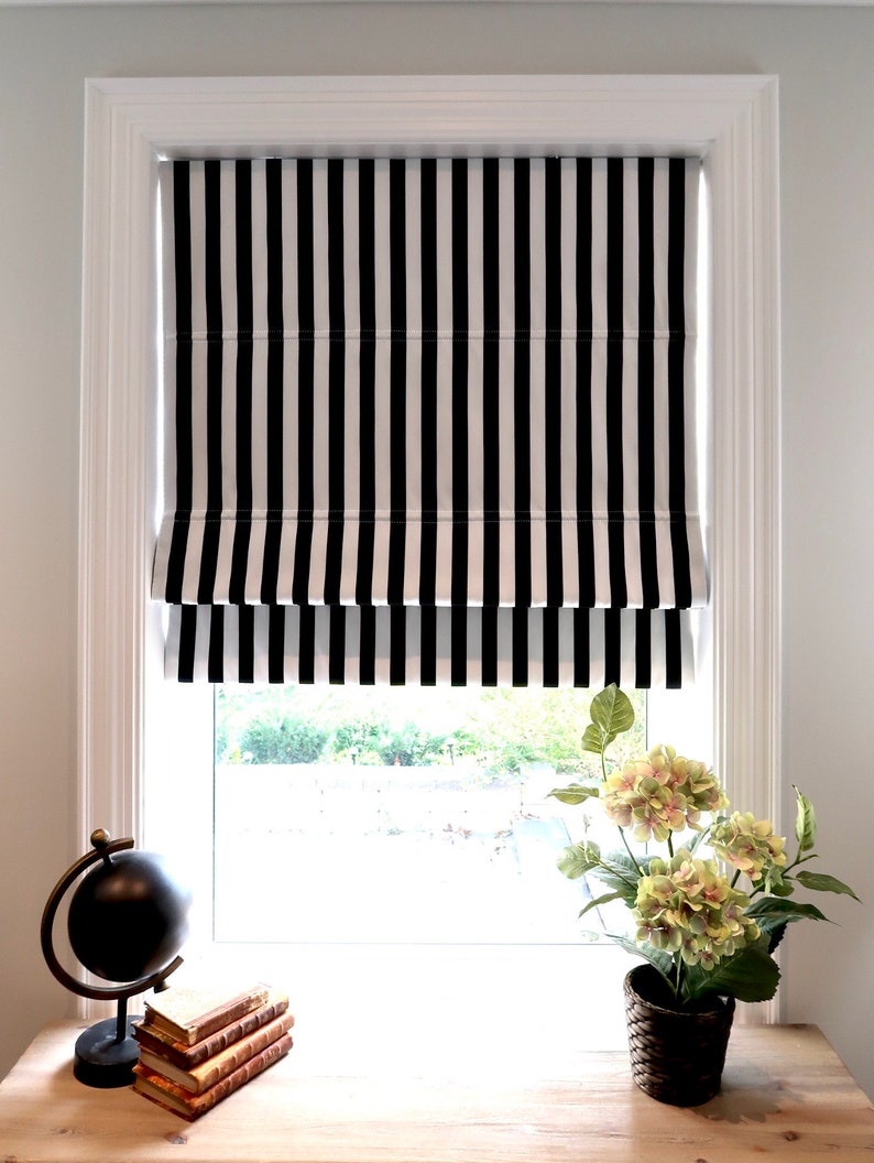 Roman Shade Striped Black and White Cotton Custom Etsy