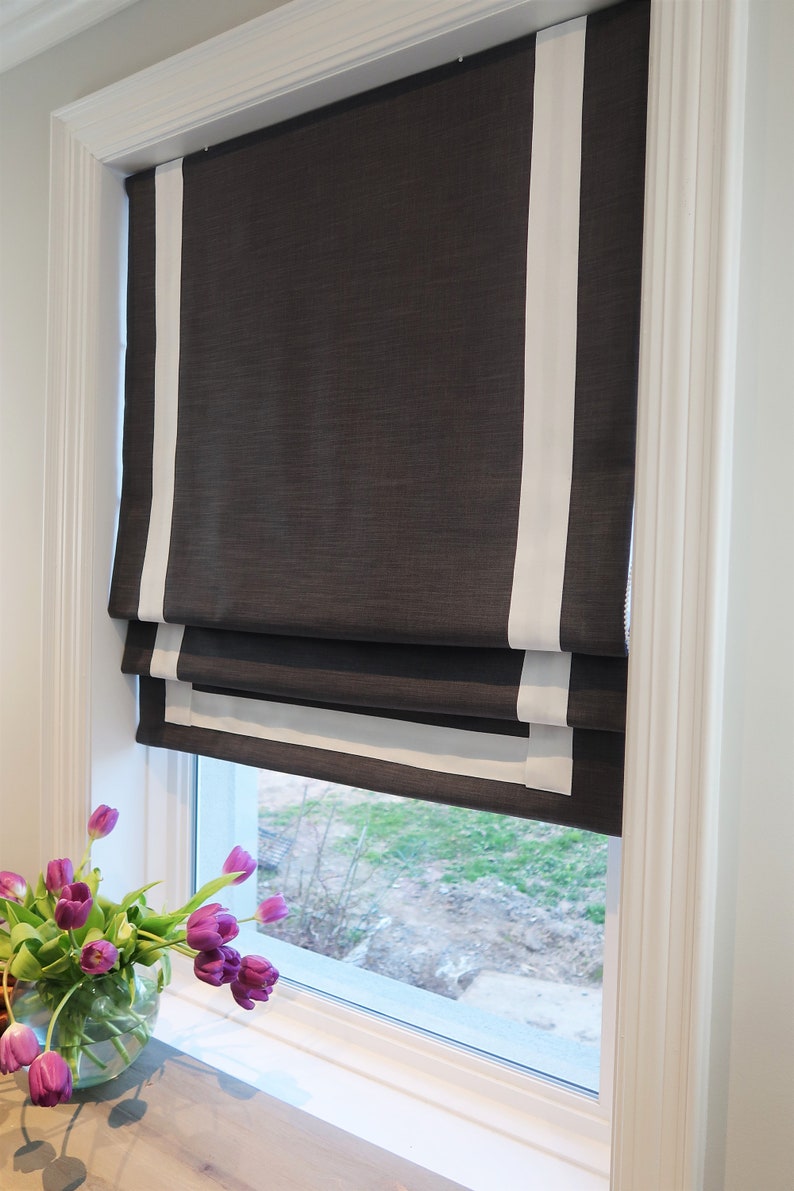 Exclusive Accent Roman Shade Window Blinds Custom Trim Variety of Colors Blackout or Cotton Lining Hardware Included Handmade image 4